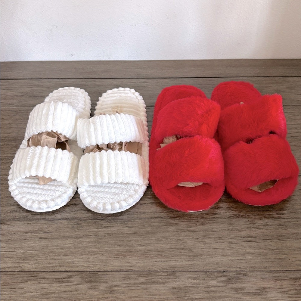 Lot of 2x NEW Furry Soft Double Strap Slip-On Slide Slippers Women’s Sz 10/11 - Picture 3 of 10